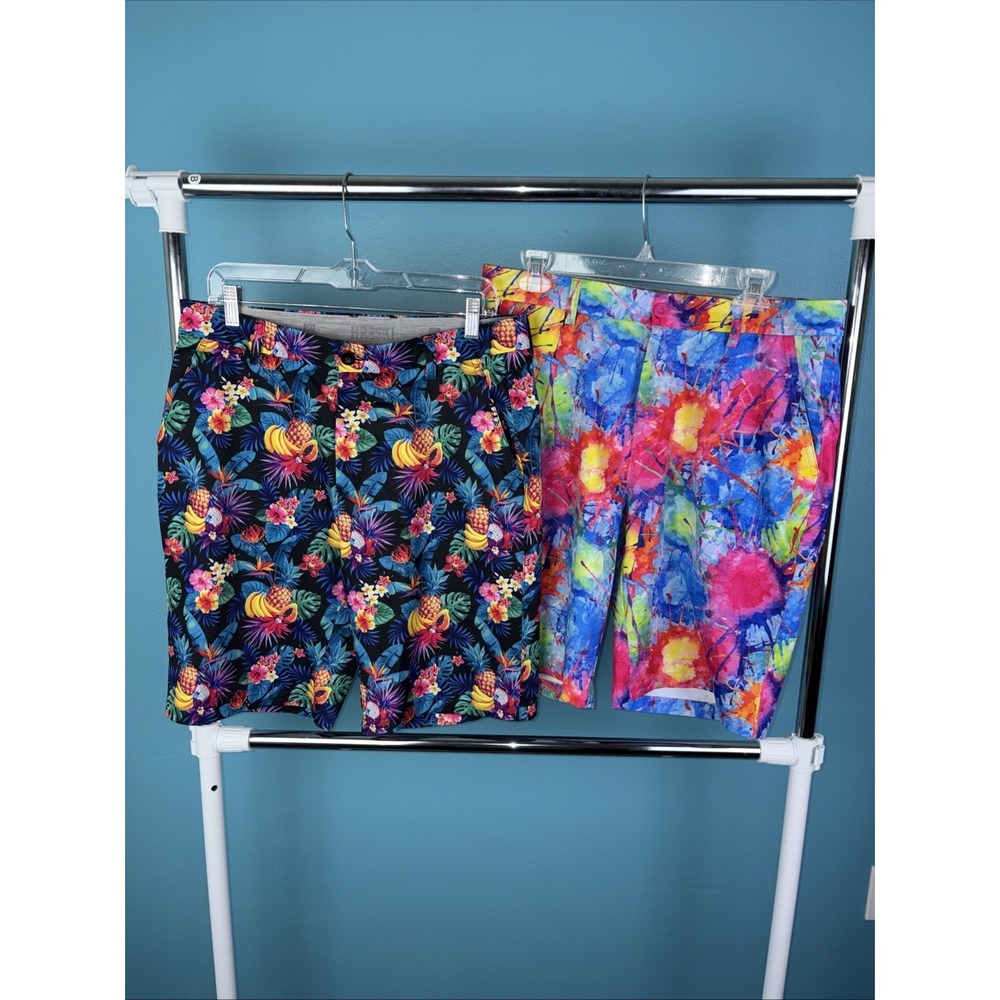 Hreski Shorts Mens 34 Pineapples Floral Tropical Golf Chino Colorful Lot Of 2